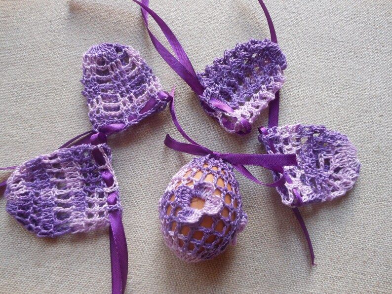 Crochet Easter Egg Cover, Set of 5 Hand Crocheted Easter Eggs Easter Decoration Purple image 3