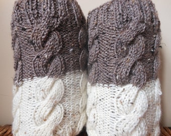 Hand Knitted Boot Cuffs Leg Warmers 2in1 Beige and Oatmeal