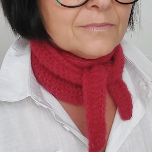 Hand Knitted Mini Scarf Sophie – Raspberry Red – Alpaca Silk – Skinny Neck Scarf – Soft Lightweight Gift for Her