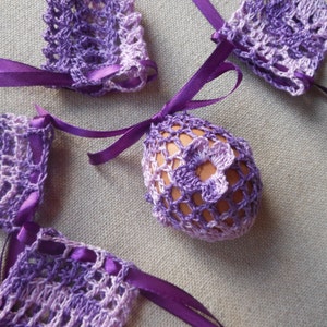 Crochet Easter Egg Cover, Set of 5 Hand Crocheted Easter Eggs Easter Decoration Purple image 1