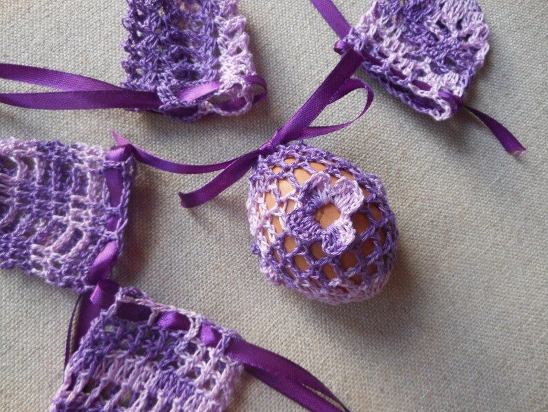 Crochet Easter Egg Cover, Set of 5 Hand Crocheted Easter Eggs Easter Decoration Purple image 1