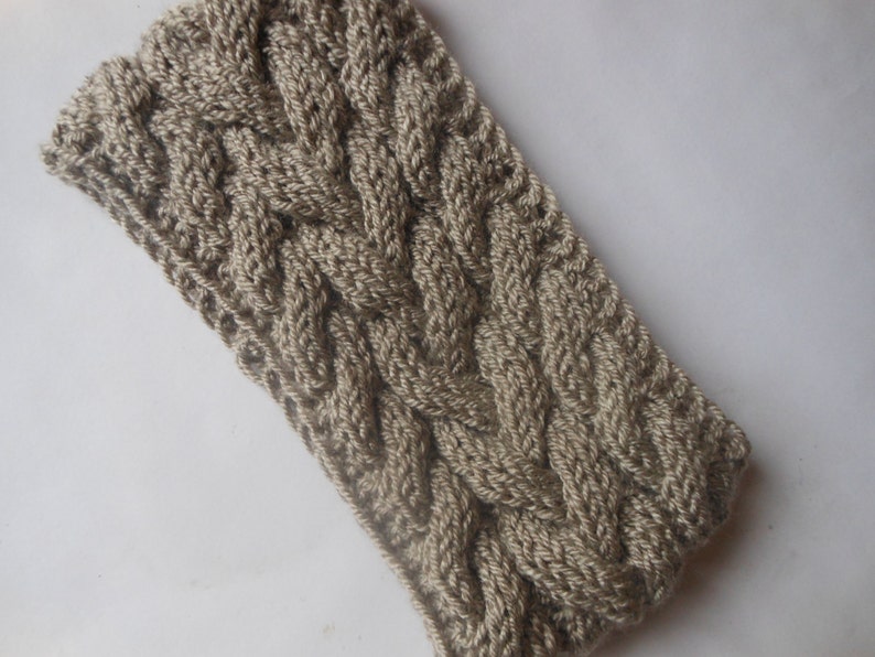 Cable Hand Knit Headband Ear Warmer Head Warmer Beige/Gray Choose Color image 1