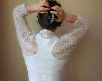 Knitted  Shrug Bolero Wedding Summer Shrug Lace Off White Mohair Silk