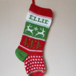 Personalized Christmas Stocking Hand Knitted With Reindeer Christmas Gift Christmas Decoration image 1