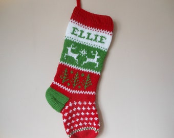 Personalized Christmas Stocking Hand Knitted With Reindeer Christmas Gift Christmas Decoration