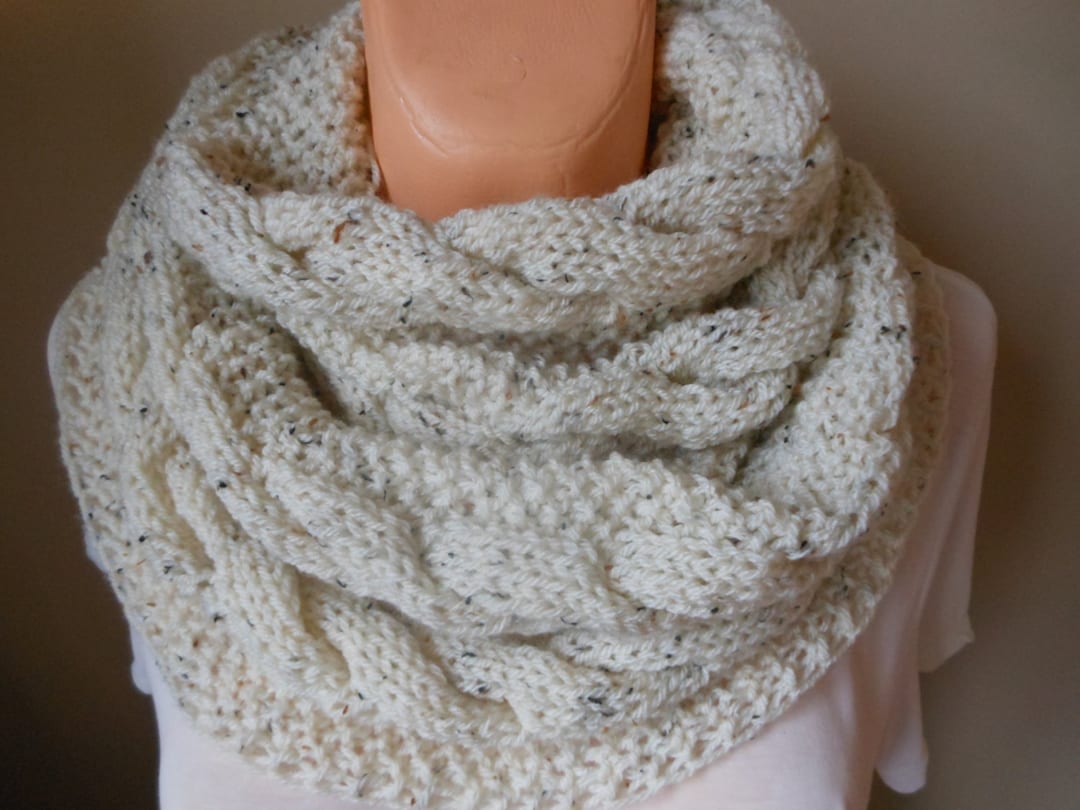 Cable Knit Infinity Scarf, Cowl Neck Warmer, Circle Scarf, Hand Knited ...