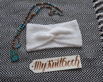 Knit Headband. Knitted Turban, Turban with Twist, Summer Cotton Turban , White