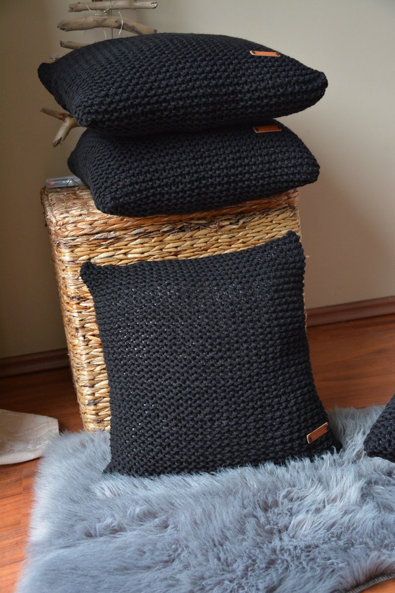 Chunky Knit Pillow Cover Pillow Black Knit Pillow Cushion Etsy