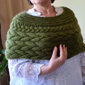 Cable Knitted Shawl Capelet Bridal Cape Wedding Shrug Poncho Neck Warmer  Shoulders Cover Bridal WrapOlive Green