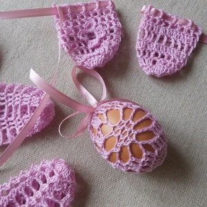 Crochet Easter Egg Cover, Set of 5 Hand Crocheted Easter Eggs Easter Decoration Pink image 3