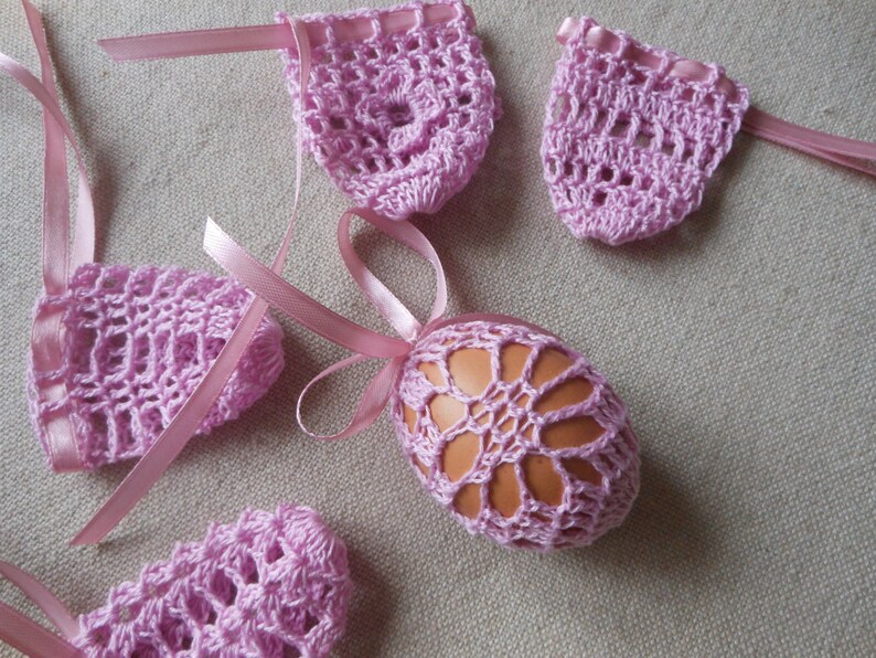 Crochet Easter Egg Cover, Set of 5 Hand Crocheted Easter Eggs Easter Decoration Pink image 3