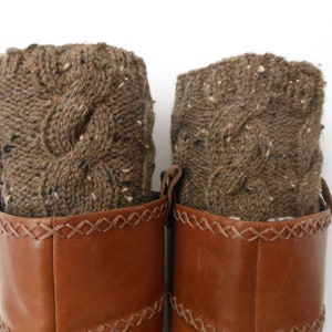 Hand Knitted Boot Cuffs Leg Warmers 2in1 Cream and Brown Tweed image 4