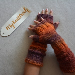 Recznie robione na drutach Rękawiczki bez palców Mitenki Ocieplacze zdjęcie 3