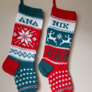 Personalized Christmas Stocking Hand Knitted SET of 2 Stockings Christmas Gift Christmas Decoration