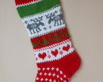 Christmas Stocking Hand Knitted With Reindeer Christmas Gift Christmas Decoration
