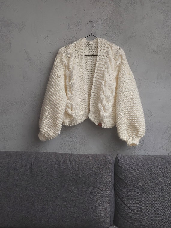 Chunky Knit Cardigan Cropped Chunky Sweater Oversized Hand 