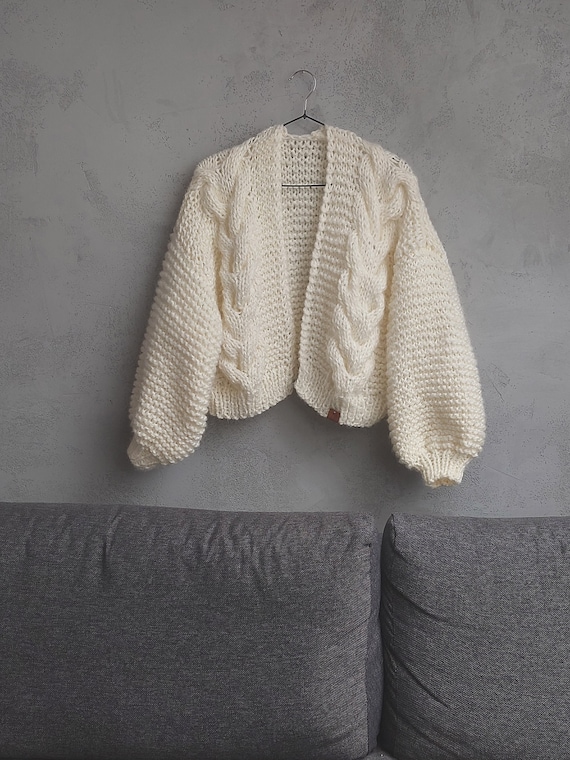 Chunky Knit Cardigan Cropped Chunky Sweater Oversized Hand 