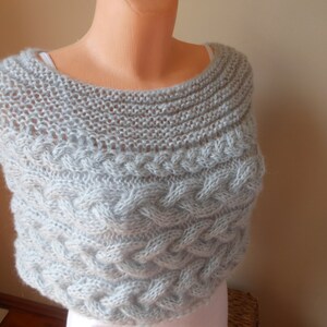 Cable Knitted Shawl Capelet Wedding Shrug Poncho Neck Warmer Grey Gloves, Mittens image 4