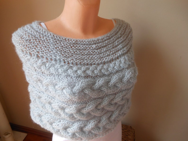 Cable Knitted Shawl Capelet Wedding Shrug Poncho Neck Warmer Grey Gloves, Mittens image 4