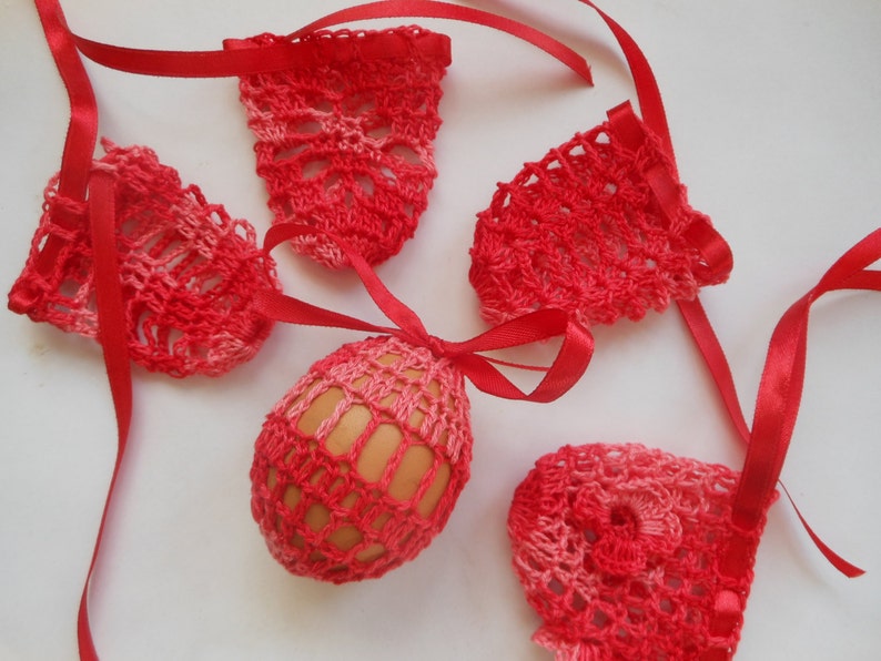 Crochet Easter Egg Cover, Set of 5 Hand Crocheted Easter Eggs Easter Decoration Red image 3