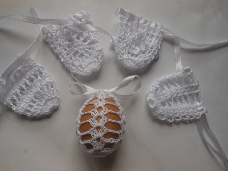 Crochet Easter Egg Cover, Set of 5 Hand Crocheted Easter Eggs Easter Decoration White image 5