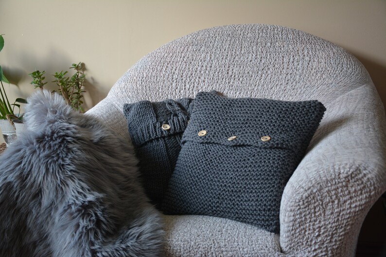 Chunky Knit Pillow Cover Pillow Gray Knit Pillow Cushion Etsy