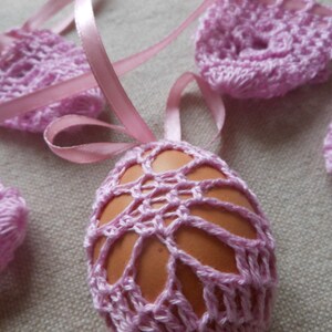 Crochet Easter Egg Cover, Set of 5 Hand Crocheted Easter Eggs Easter Decoration Pink image 2