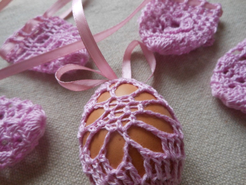 Crochet Easter Egg Cover, Set of 5 Hand Crocheted Easter Eggs Easter Decoration Pink image 2