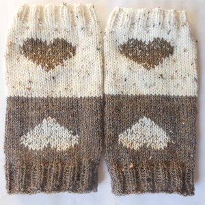 Hand Knitted Boot Cuffs Leg Warmers 2in1 Cream and Beige Tweed With Hearts image 5