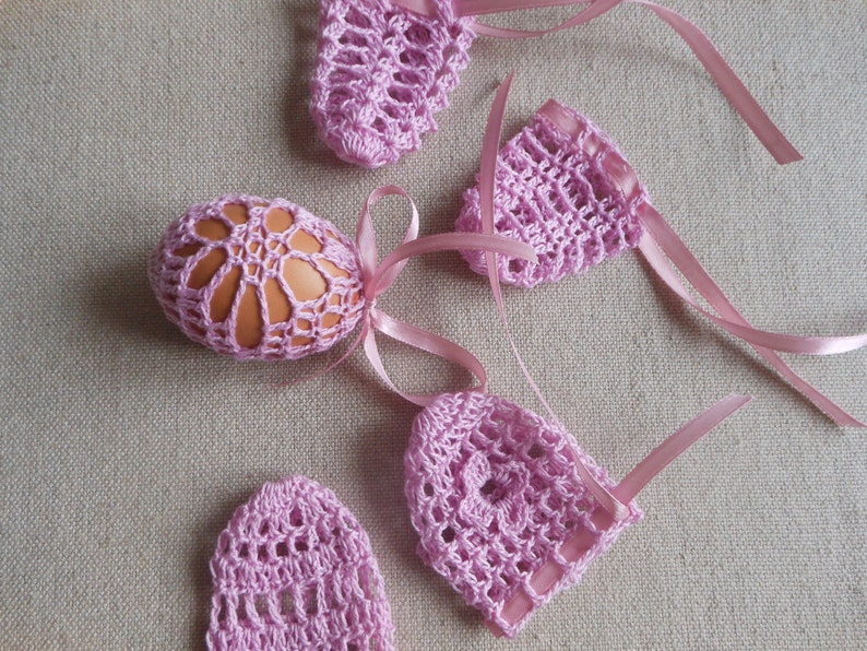 Crochet Easter Egg Cover, Set of 5 Hand Crocheted Easter Eggs Easter Decoration Pink image 5