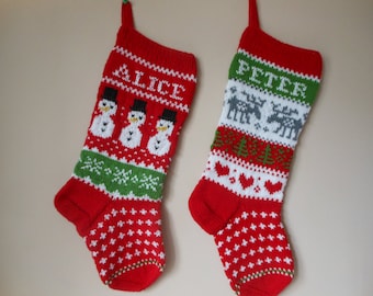 Personalized Christmas Stocking Hand Knitted SET of 2 Stockings Christmas Gift Christmas Decoration