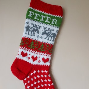 Personalized Christmas Stocking Hand Knitted With Reindeer Christmas Gift Christmas Decoration
