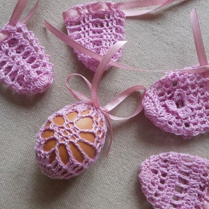 Crochet Easter Egg Cover, Set of 5 Hand Crocheted Easter Eggs Easter Decoration Pink image 1
