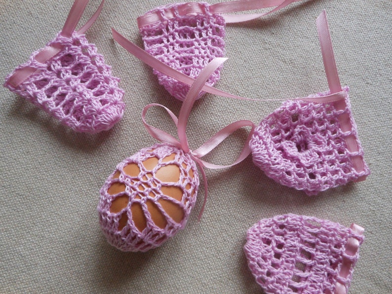 Crochet Easter Egg Cover, Set of 5 Hand Crocheted Easter Eggs Easter Decoration Pink image 1