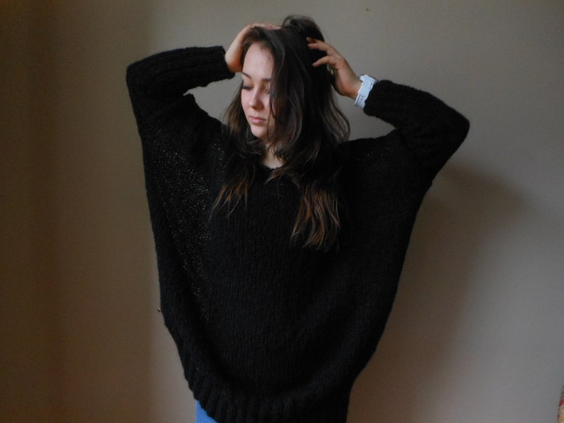 Oversizowy sweter z dzianiny plus size Tunika Loose Knit Damski sweter czarny image 2