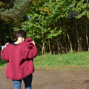 Oversized Hand Knit Cardigan, Chunky Sweater, Alpaca Wool Sweater, Open Style Cardigan, Chunky Jacket, Sweater Women's Cozy, Maroon image 5