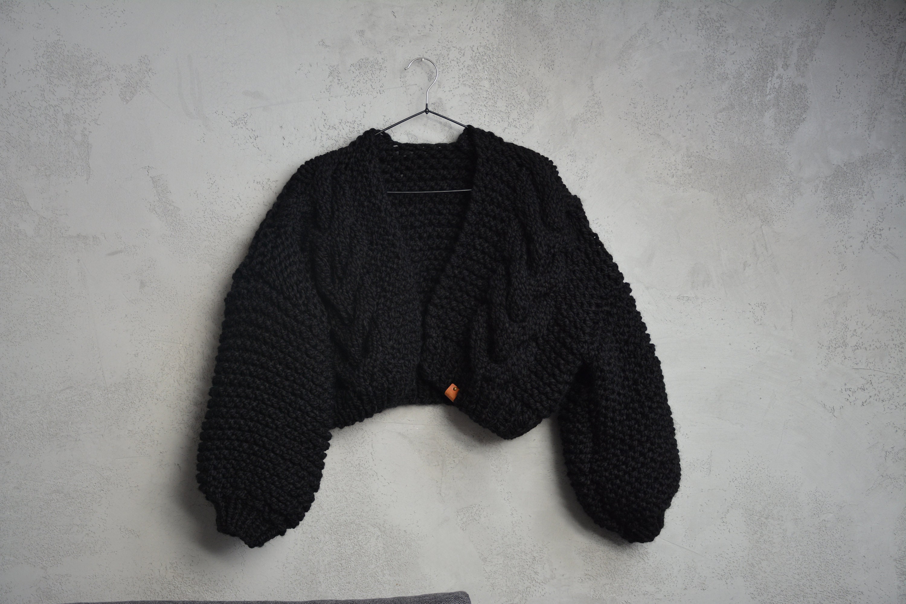 Chunky Knit Cardigan, Cropped Chunky Sweater, Oversized Hand Cable
