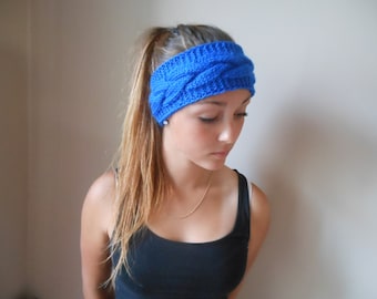 Knit Cable Headband  Ear Warmer Head Warmer Cobalt Choose Color