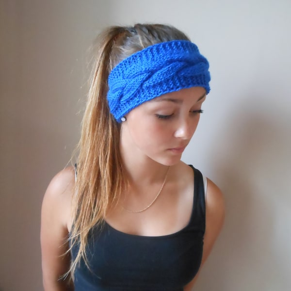 Knit Cable Headband  Ear Warmer Head Warmer Cobalt Choose Color