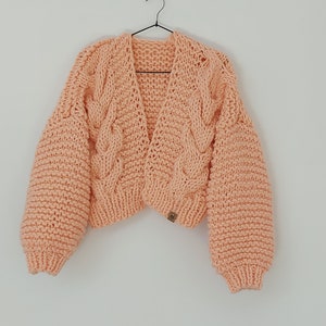 Chunky Knit Cardigan, Cropped Chunky Sweater, Oversized Hand Cable Knitted  Jumper, Open Style Sweater Women&#39;s Cozy, Wool Sweater
