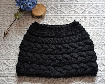 Cable Knitted Shawl Capelet Wedding Shrug Poncho Neck Warmer Black