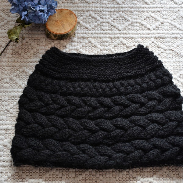 Cable Knitted Shawl Capelet Wedding Shrug Poncho Neck Warmer Black