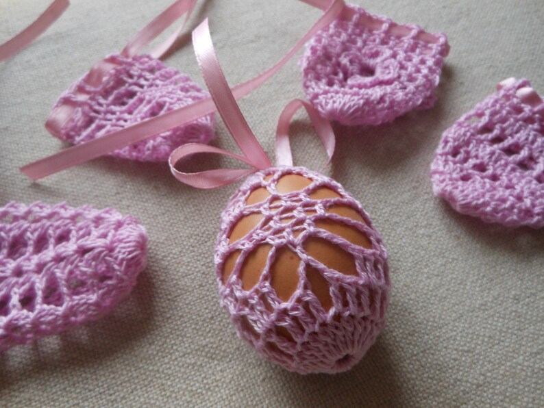 Crochet Easter Egg Cover, Set of 5 Hand Crocheted Easter Eggs Easter Decoration Pink image 4