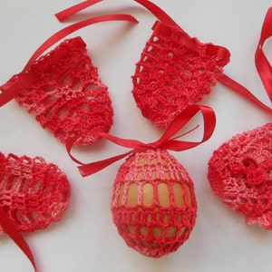 Crochet Easter Egg Cover, Set of 5 Hand Crocheted Easter Eggs Easter Decoration Red image 2