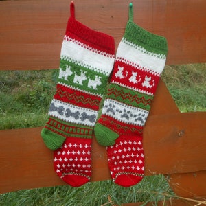 Personalized Christmas Stocking Hand Knitted With Kats Dogs Christmas Gift Christmas Decoration