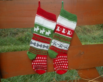 Personalized Christmas Stocking Hand Knitted With Kats Dogs Christmas Gift Christmas Decoration