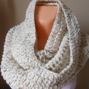 Hand Crocheted Infinity Scarf, Cowl, Neck Warmer Oatmeal, Wool Chunky Wrap image 4