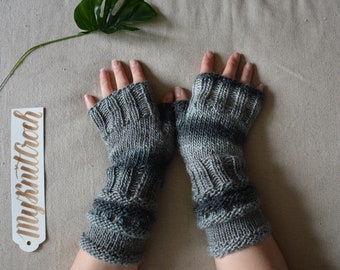 Hand Knitted Fingerless Mittens  Gloves Grey Fingerless Long Fingerless  Arm Warmers Winter Gloves