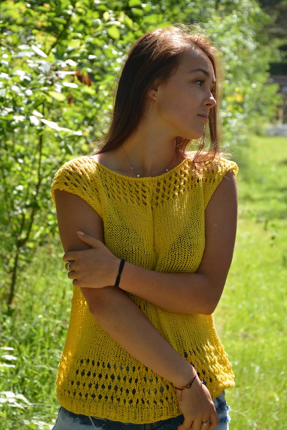 Cotton Summer Blouse Top Oversized Hand Knit Summer Sweater Handmade Cotton Blouse Loose Knit Women/'s Sweater Grey and Pastel Green