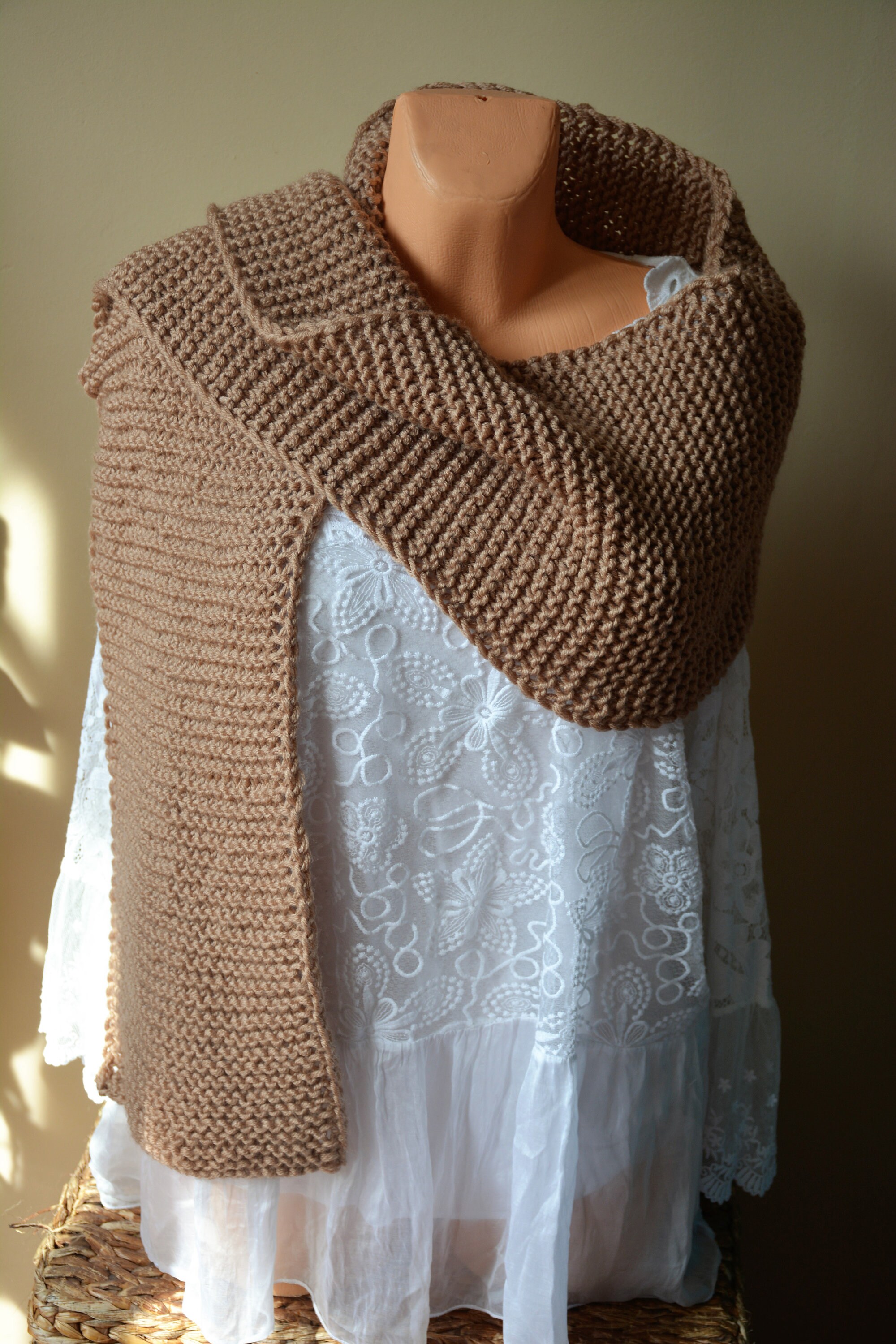 Oversized Hand Knitted Chunky Scarf, Neck Warmer, Shawl Long 8ft Beige ...